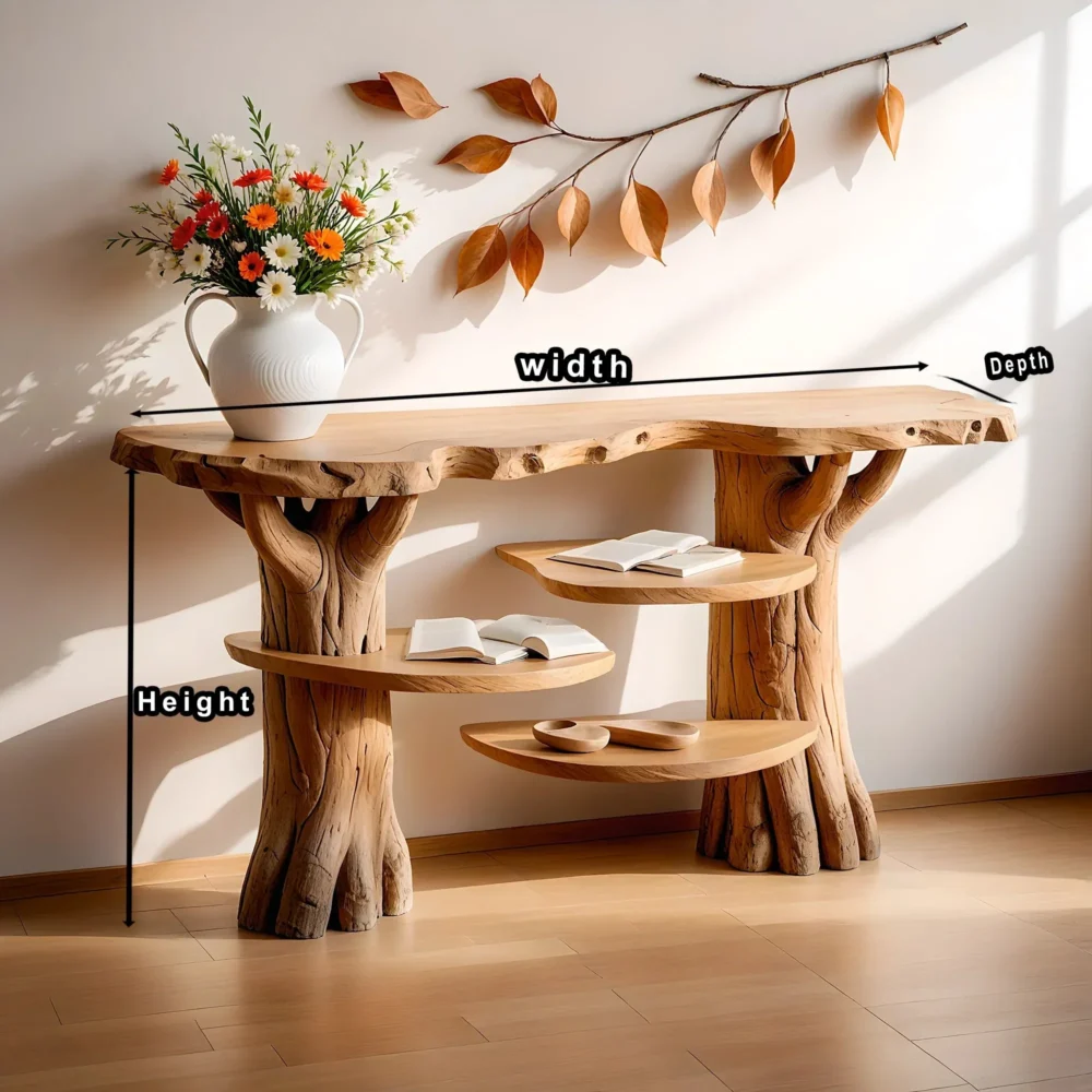 Slim Entry Console With Raised Shelf Weathered Wood Look - Image 2