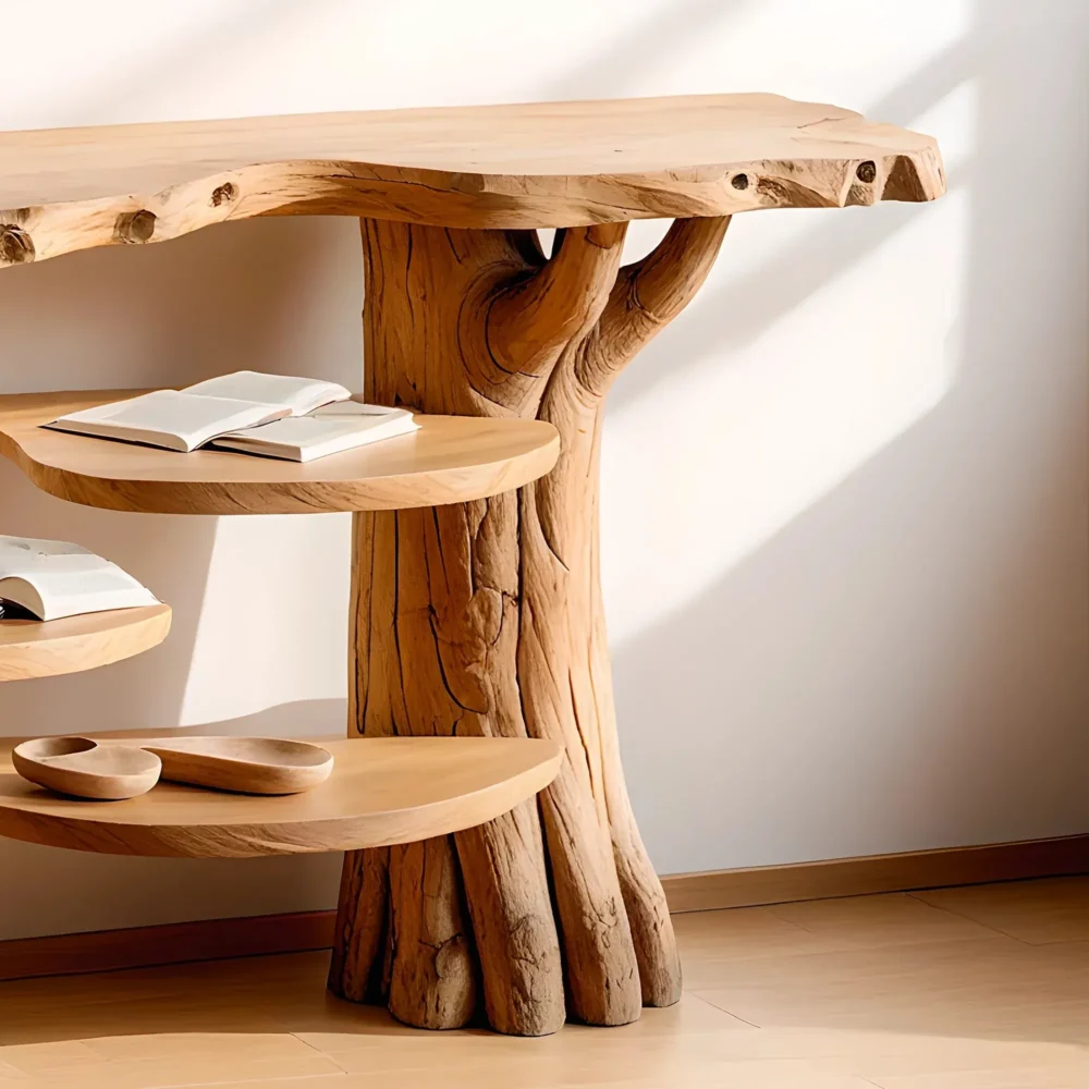 Slim Entry Console With Raised Shelf Weathered Wood Look - Image 3