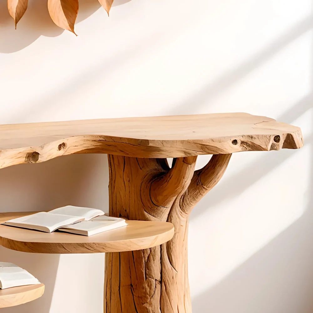 Slim Entry Console With Raised Shelf Weathered Wood Look - Image 4