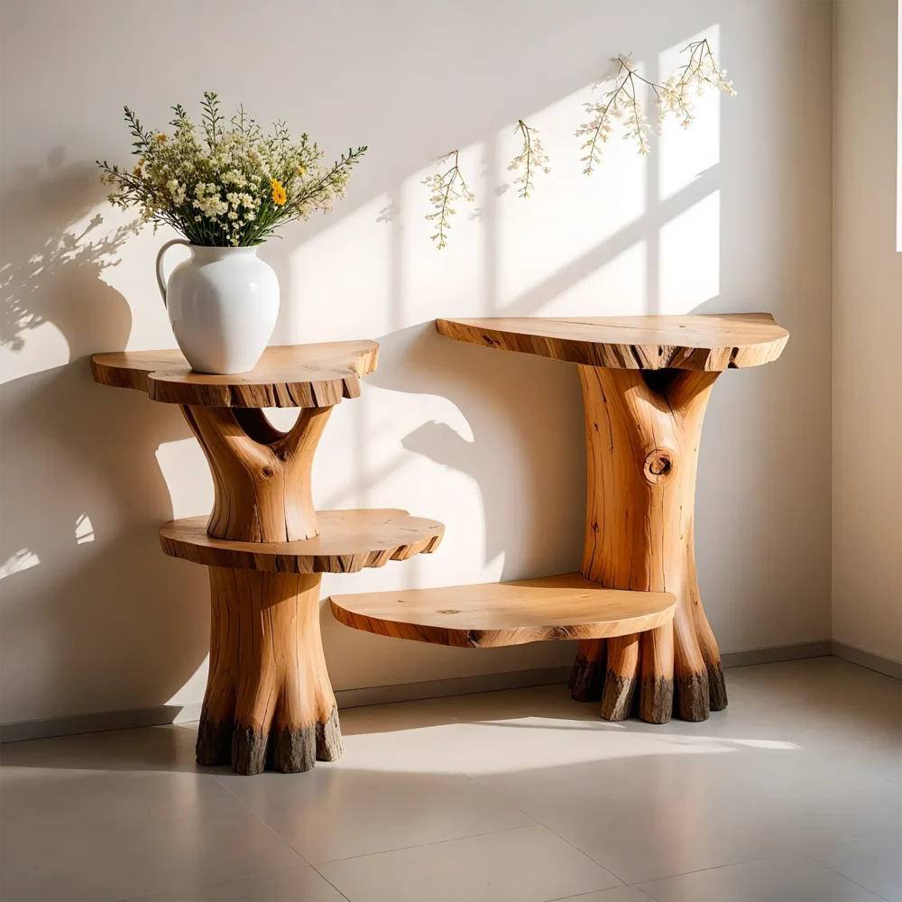 Natural Timber Console Table Rustic Weathered Finish