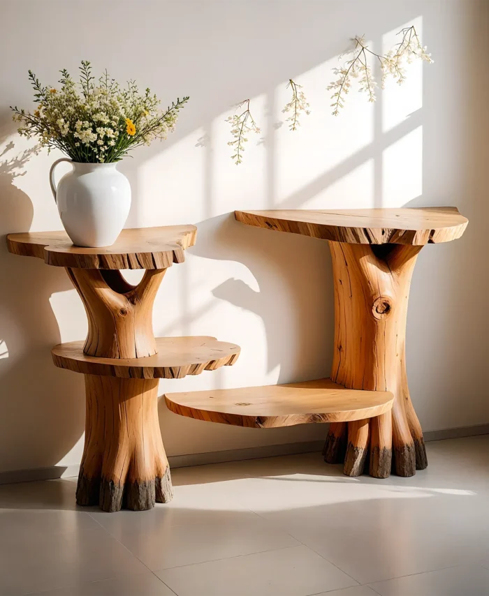 Natural Timber Console Table Rustic Weathered Finish