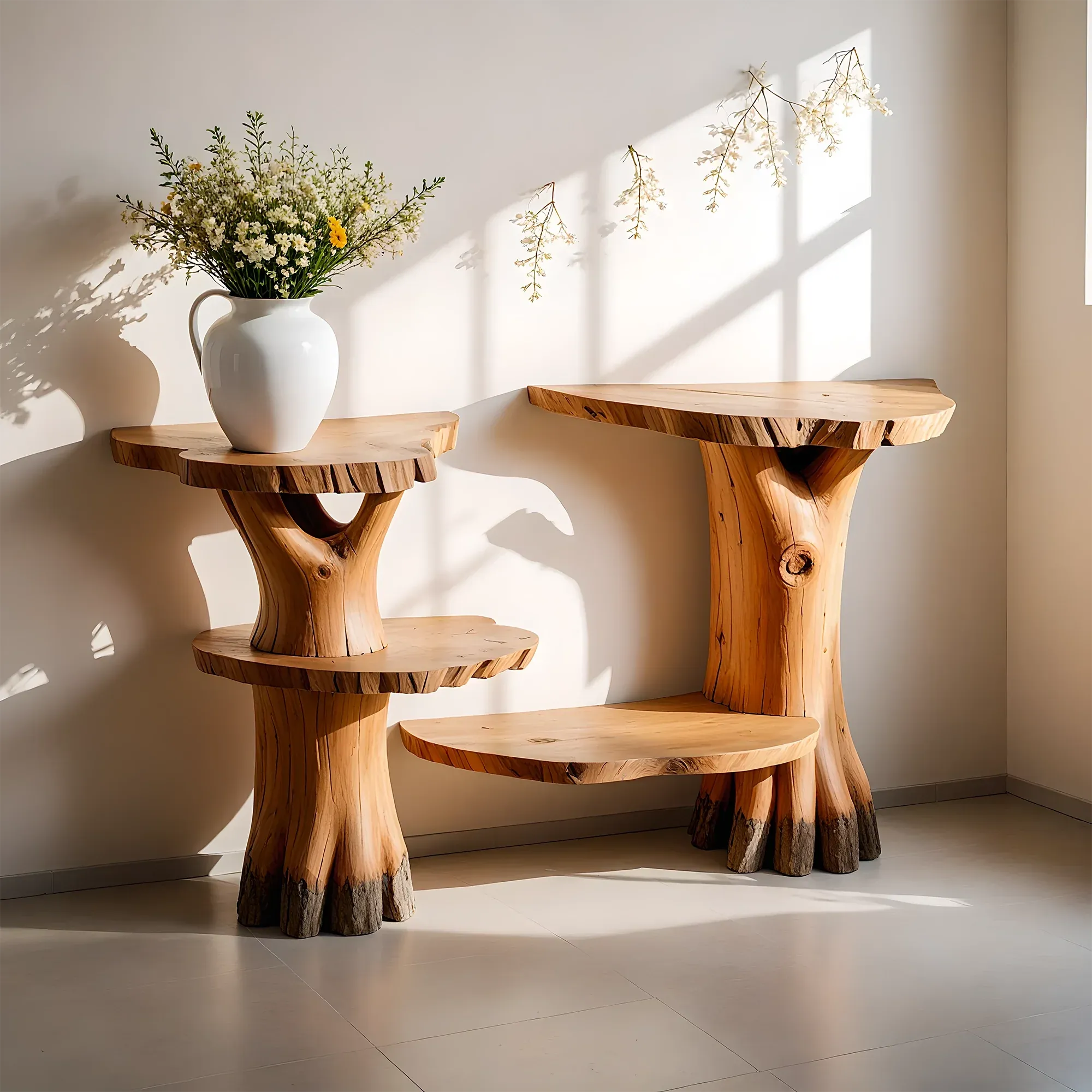 Natural Timber Console Table Rustic Weathered Finish