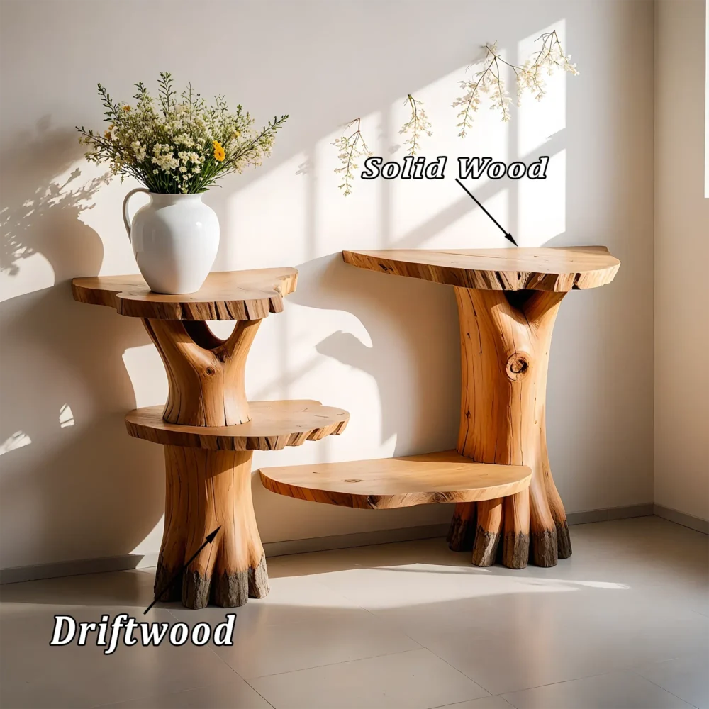Natural Timber Console Table Rustic Weathered Finish - Image 2