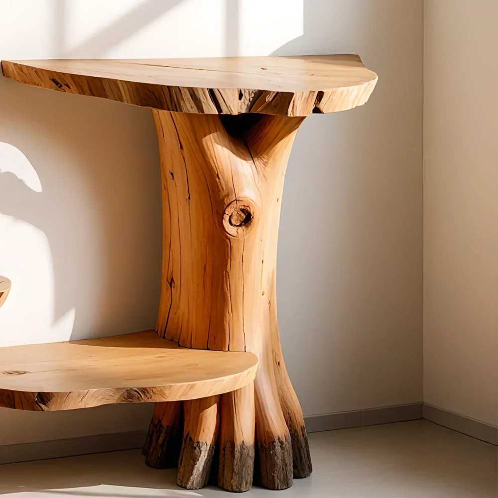 Natural Timber Console Table Rustic Weathered Finish - Image 4