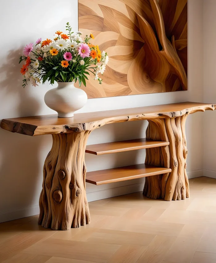 Rustic Solid Wood Entry Console With Recycled Timber