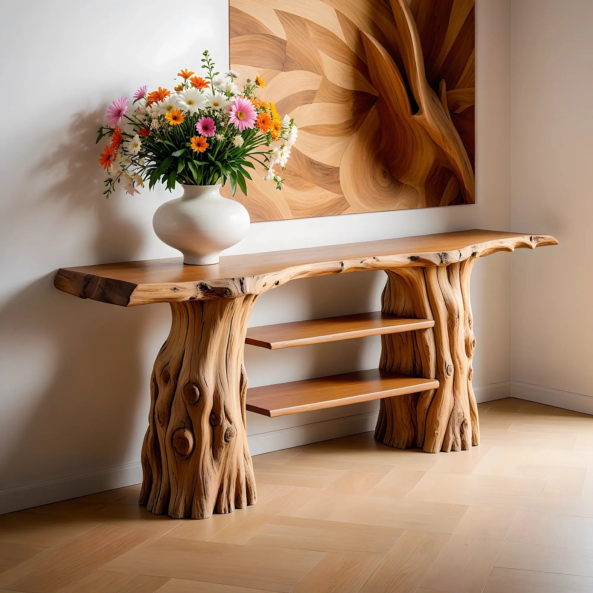 Rustic Solid Wood Entry Console With Recycled Timber