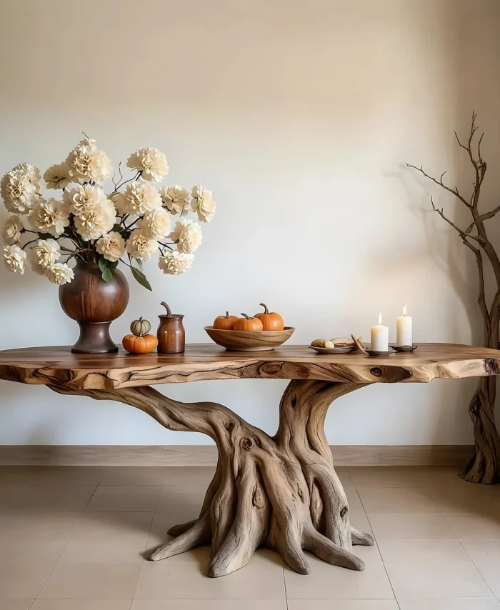 Handmade Solid Wood Console Compact Rustic Side Table
