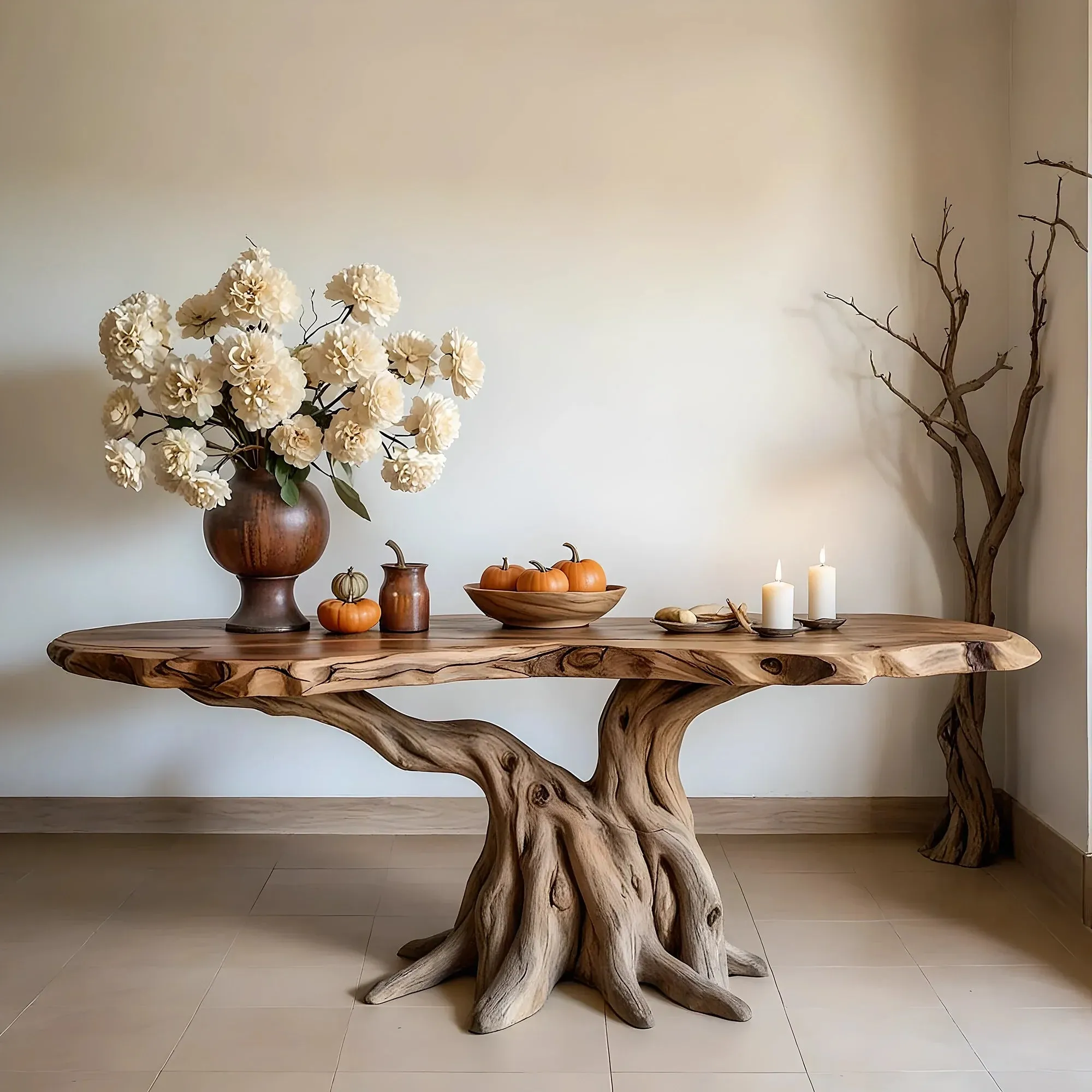 Handmade Solid Wood Console Compact Rustic Side Table