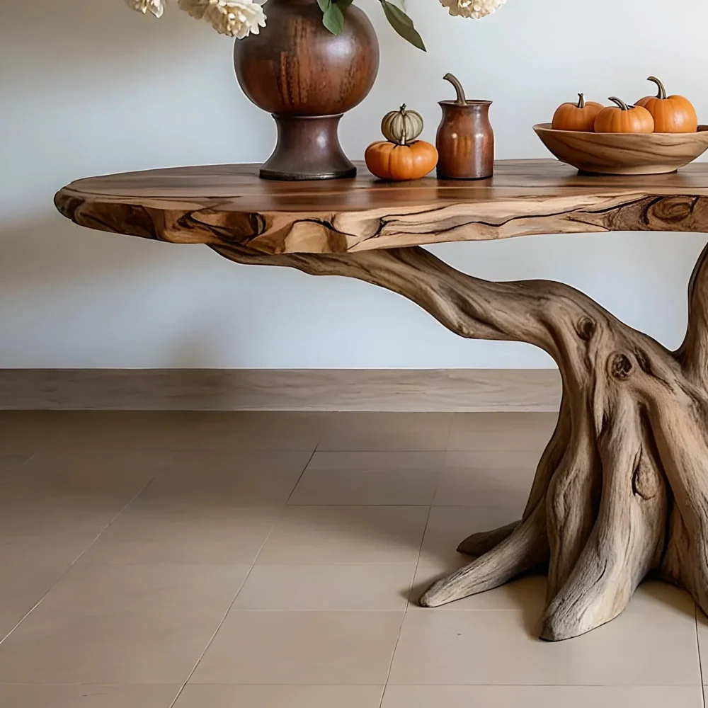 Handmade Solid Wood Console Compact Rustic Side Table - Image 3