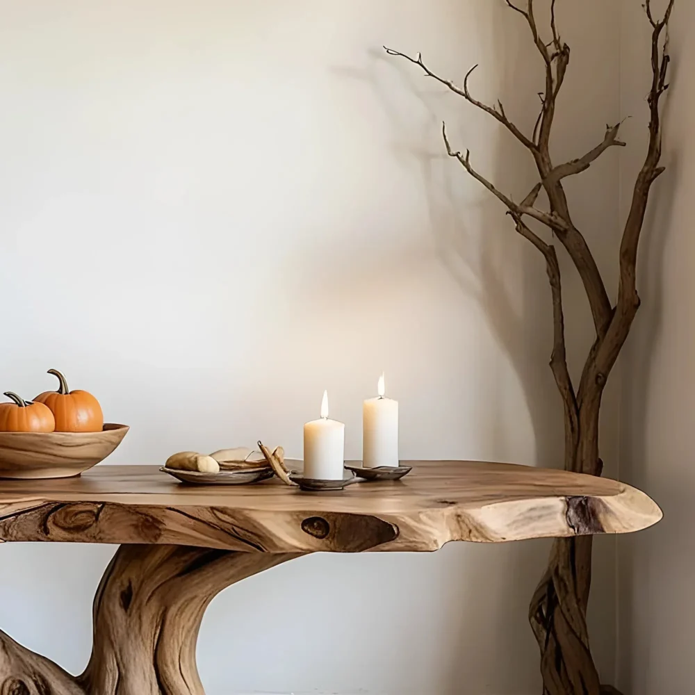 Handmade Solid Wood Console Compact Rustic Side Table - Image 4