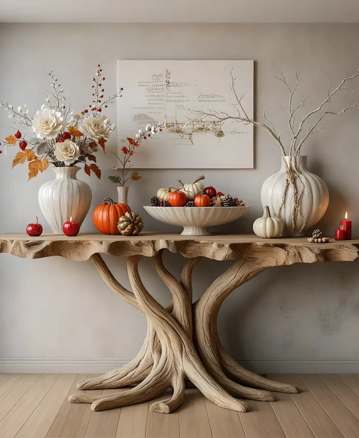 Solid Wood Wall Console Tree Form Design Handmade