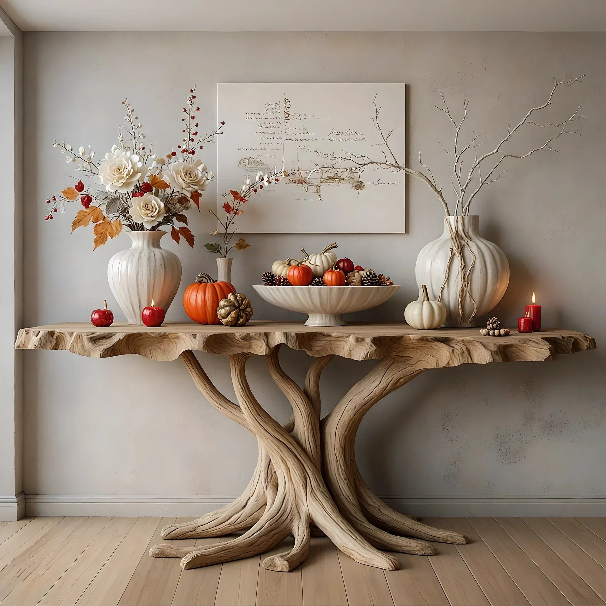 Solid Wood Wall Console Tree Form Design Handmade