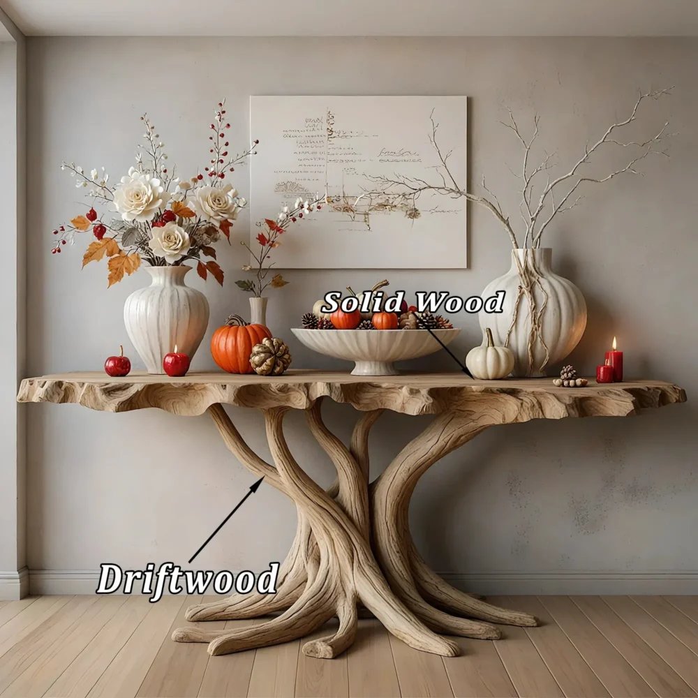 Solid Wood Wall Console Tree Form Design Handmade - Image 2