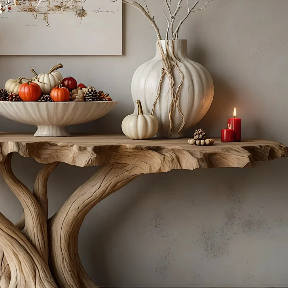 Solid Wood Wall Console Tree Form Design Handmade - Image 3