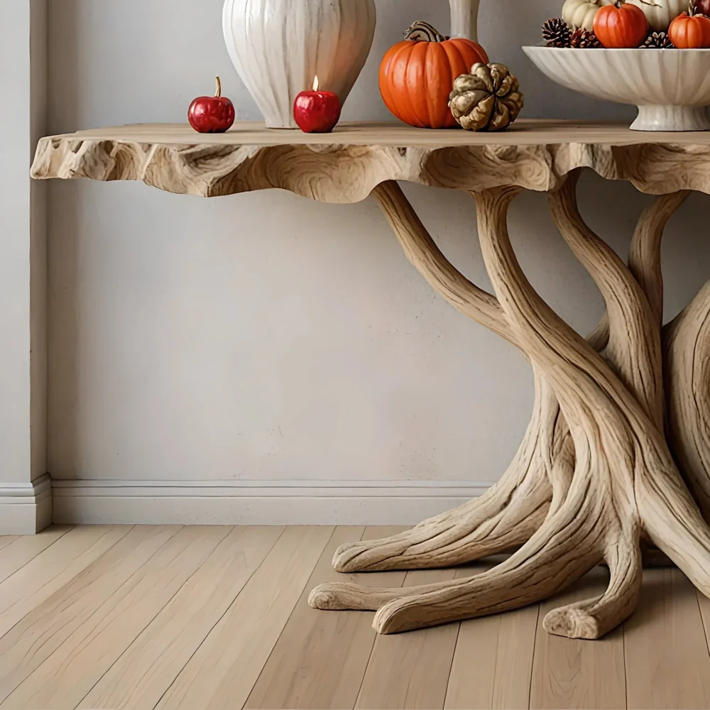 Solid Wood Wall Console Tree Form Design Handmade - Image 4